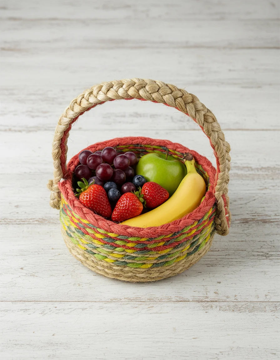 Hand-Braided Jute Multicolour Fruit Basket