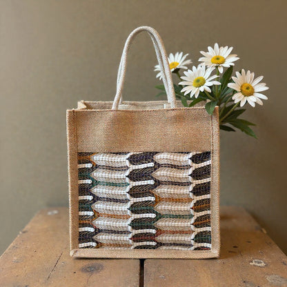 Jute Carry Bag with Multi-coloured Net