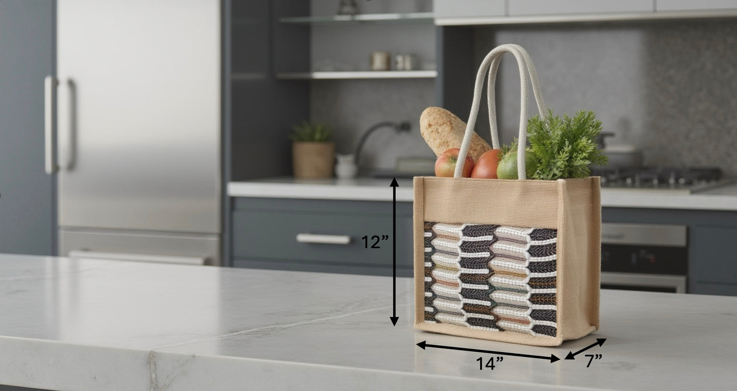 Jute Carry Bag with Multi-coloured Net