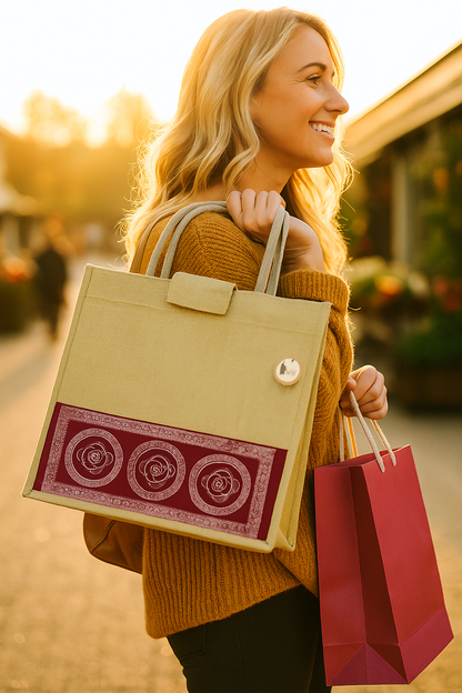 Aipan Print Jute Carry Bag Without Zipper