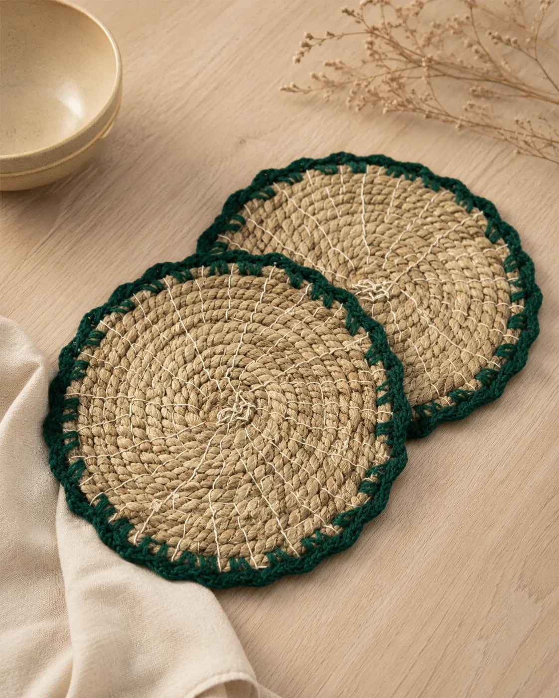 Wool Embellished Jute Donga Mat
