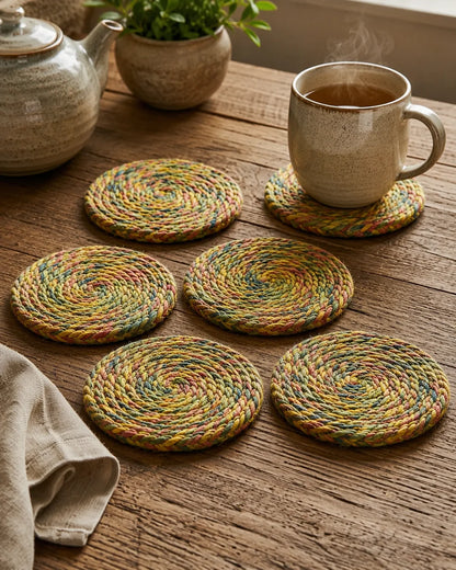 Hand Twisting Jute Tea Cup Coaster | 06 Piece Set