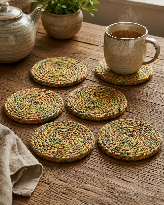 Hand Twisting Jute Tea Cup Coaster | 06 Piece Set