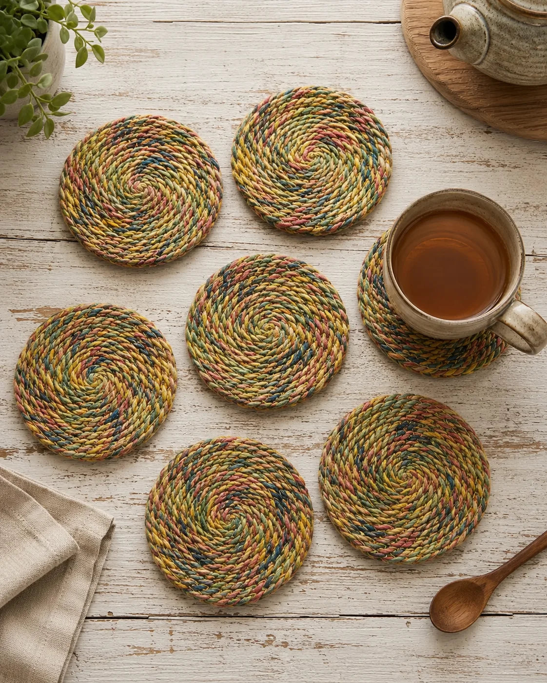 Hand Twisting Jute Tea Cup Coaster | 06 Piece Set