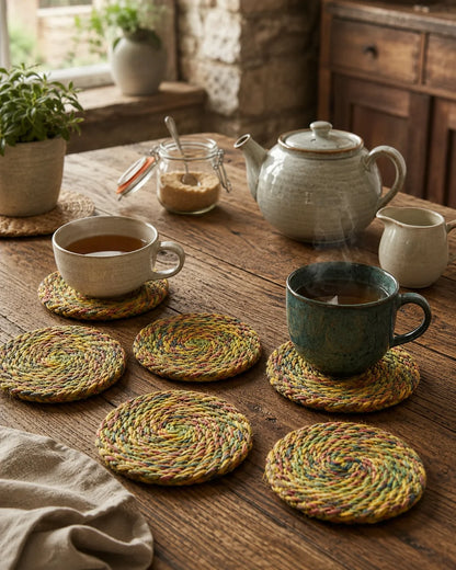 Hand Twisting Jute Tea Cup Coaster | 06 Piece Set