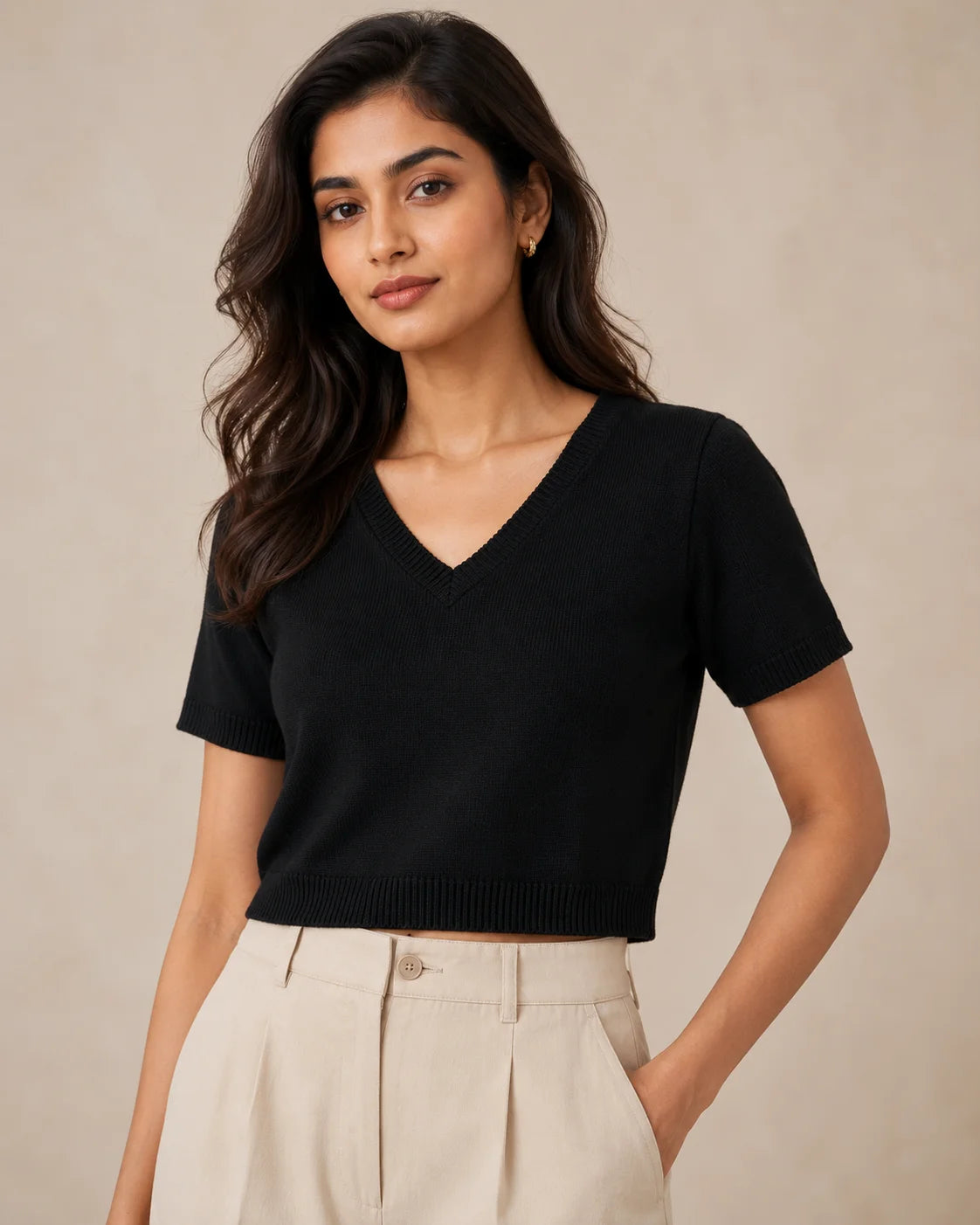 Woolen Half Sleeve Short Top