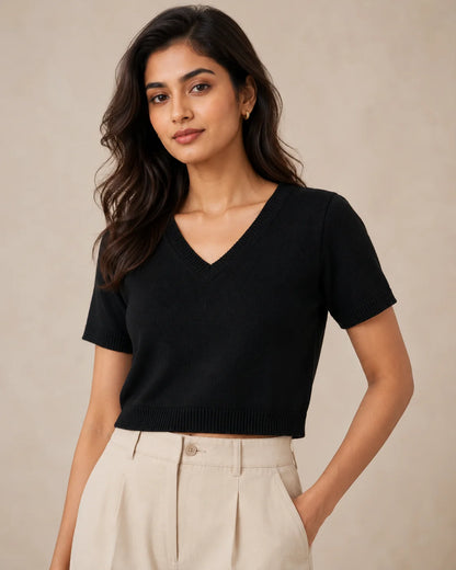 Woolen Half Sleeve Short Top