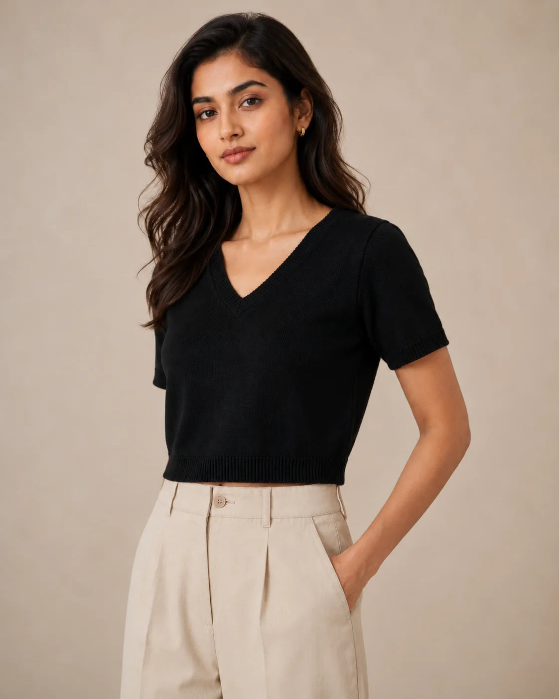 Woolen Half Sleeve Short Top