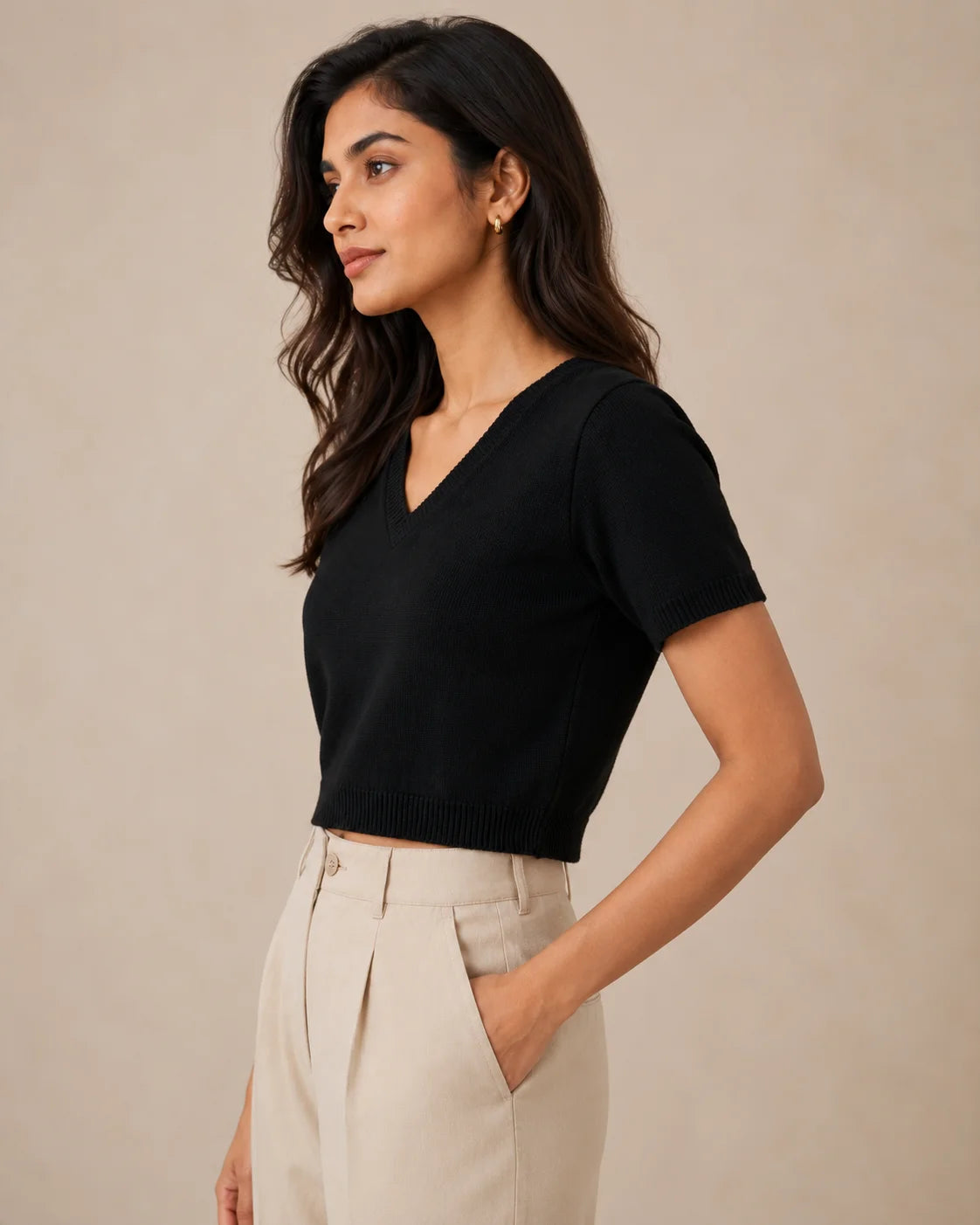 Woolen Half Sleeve Short Top
