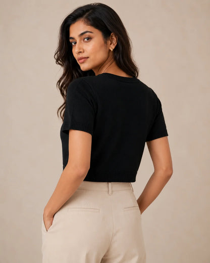 Woolen Half Sleeve Short Top
