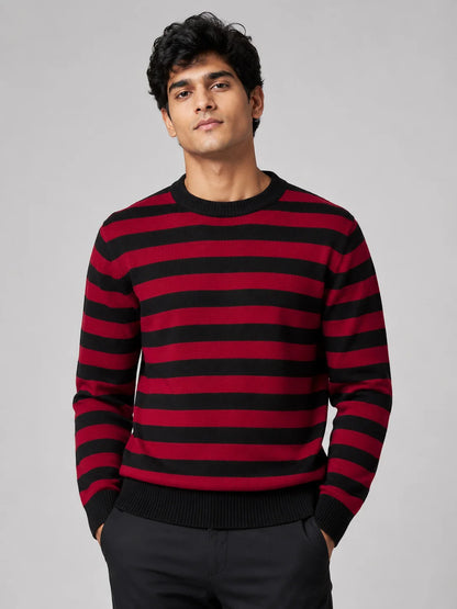 Woolen Full Sleeve Sweater with Lining Pattern