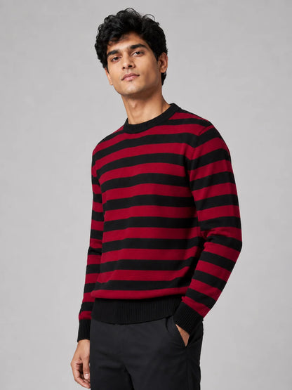 Woolen Full Sleeve Sweater with Lining Pattern