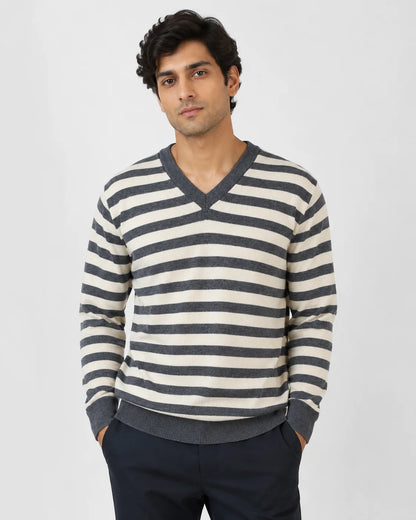 Woolen Full Sleeve Sweater with Lining Pattern