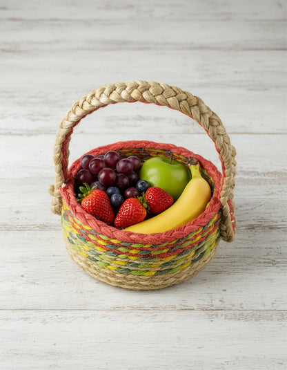 Hand-Braided Jute Multicolour Fruit Basket
