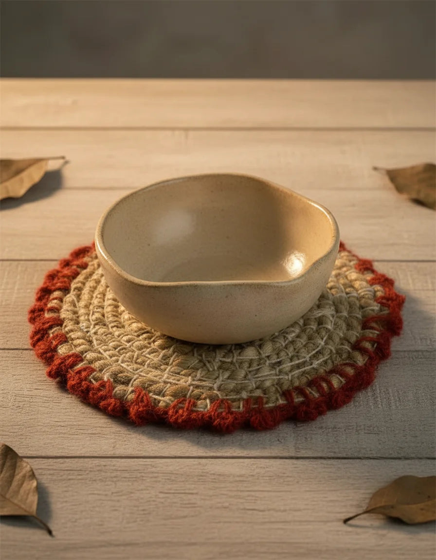 Wool Embellished Jute Donga Mat