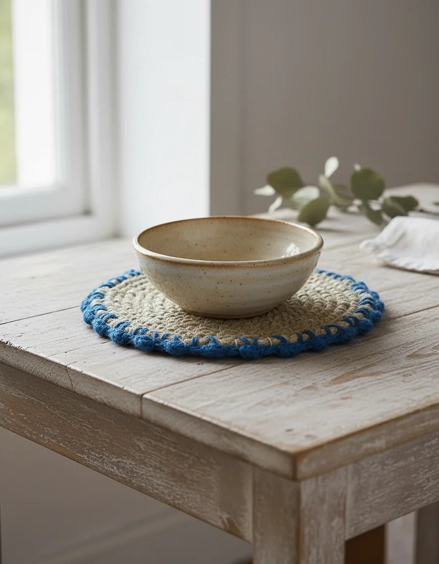 Wool Embellished Jute Donga Mat