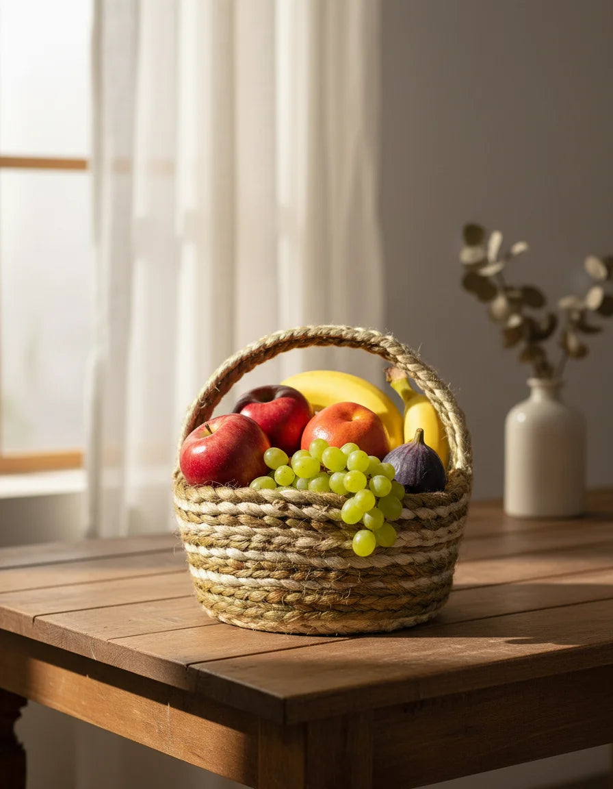 Hand-Braided Jute Multicolour Fruit Basket