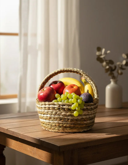 Hand-Braided Jute Multicolour Fruit Basket