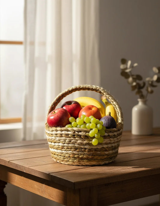 Hand-Braided Jute Multicolour Fruit Basket
