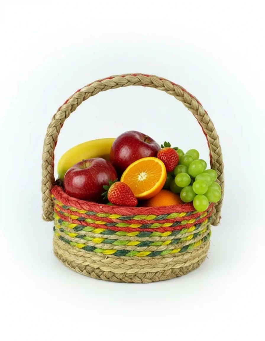 Hand-Braided Jute Multicolour Fruit Basket