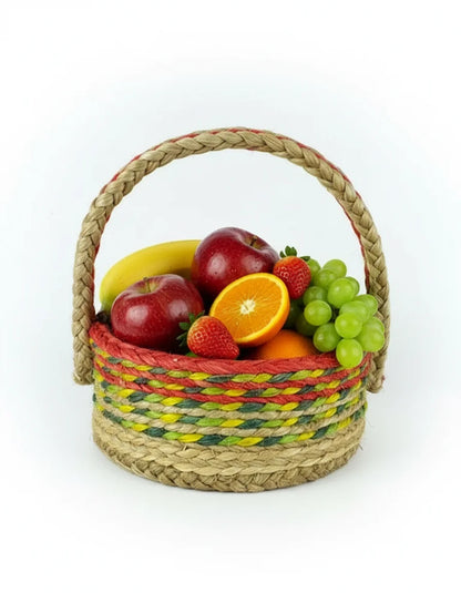 Hand-Braided Jute Multicolour Fruit Basket