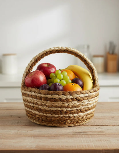 Hand-Braided Jute Multicolour Fruit Basket