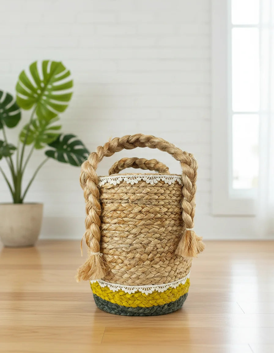 Hand Braided Jute Dustbin Bucket