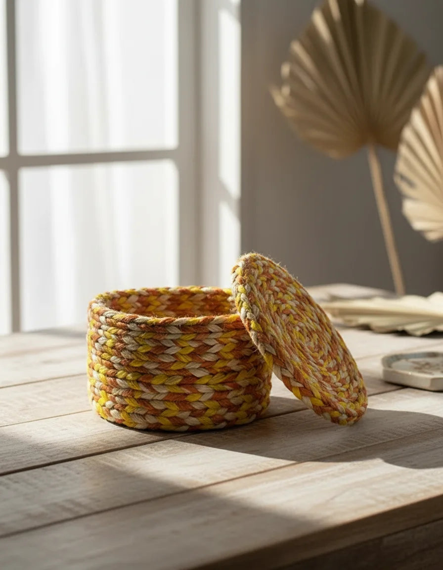 Hand-Braided Jute Lid Box