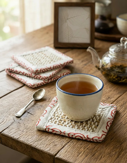 Handloom Weave Tea Cup Coaster | 06 Piece Set