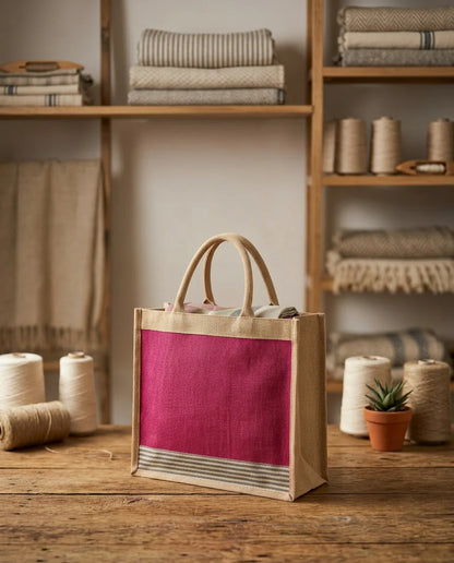 Handmade Jute Tote Bag with Tweed Handles
