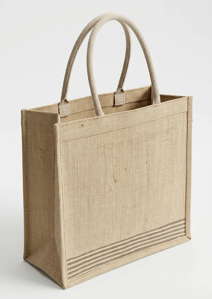 Handmade Jute Tote Bag with Tweed Handles