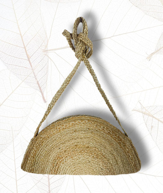 Hand Braided Jute Half Moon Clutch