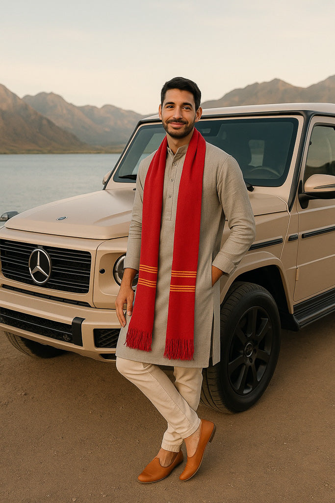 Merino Stole with double line border