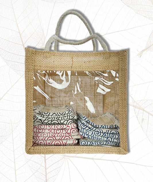 Jute Gift Bag with Transparent Front