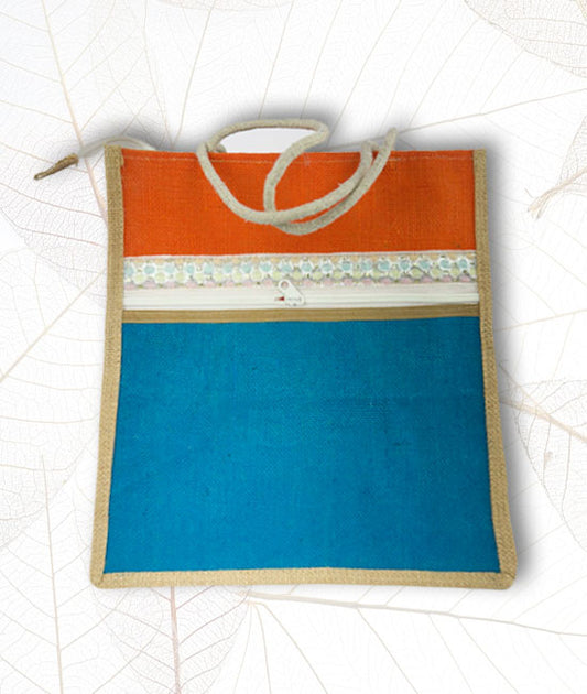 Jute Tiffin Bag With Front Zipper Pocket