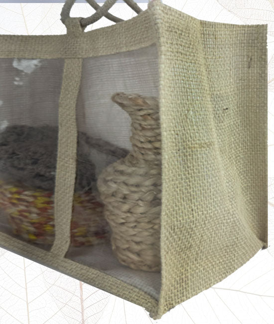 Jute Gift Bag with Transparent Front