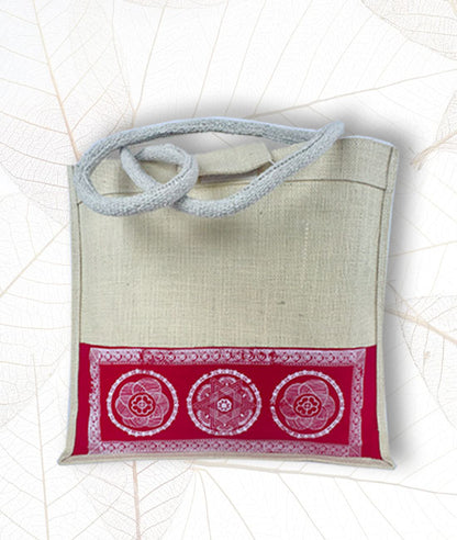 Aipan Print Jute Carry Bag Without Zipper