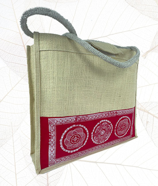 Aipan Print Jute Carry Bag Without Zipper
