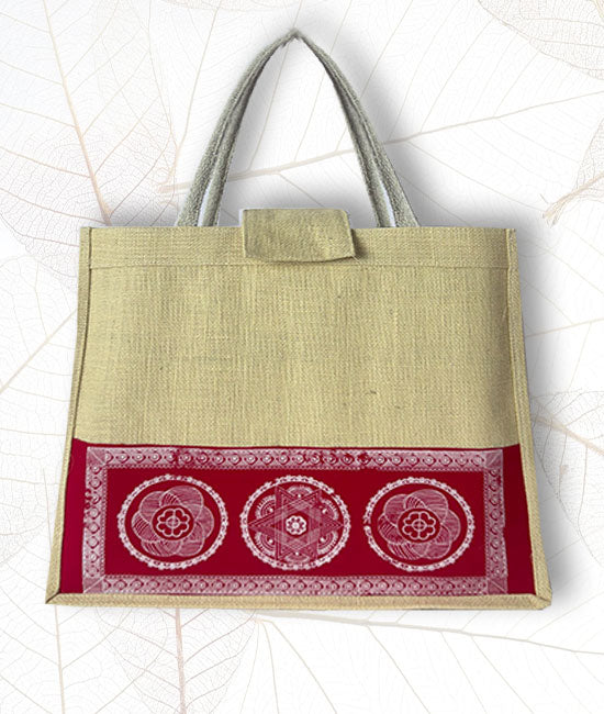 Aipan Print Jute Carry Bag Without Zipper