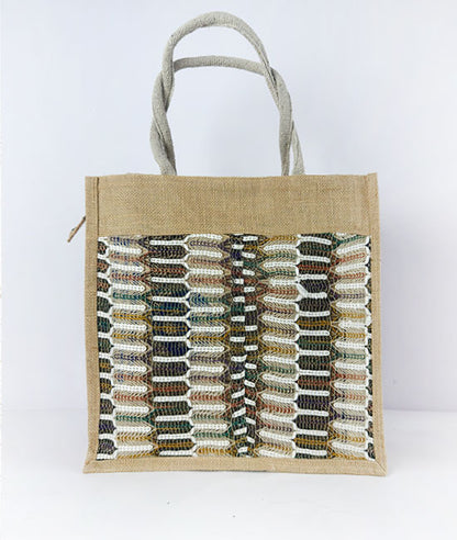 Jute Carry Bag with Multi-coloured Net