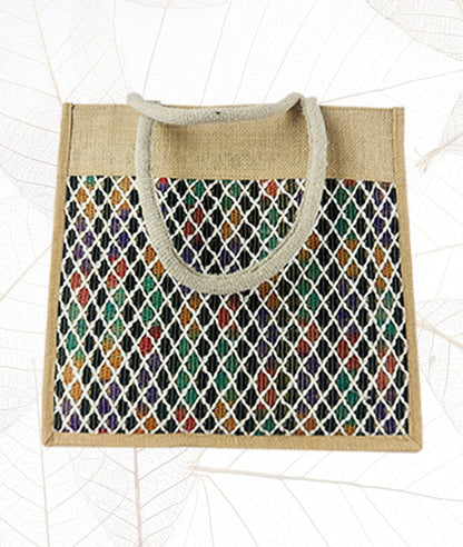 Jute Carry Bag with Multi-coloured Net