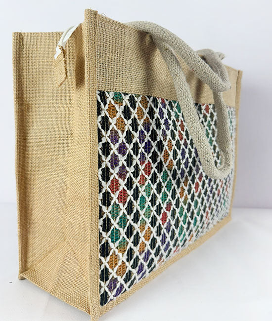 Jute Carry Bag with Multi-coloured Net