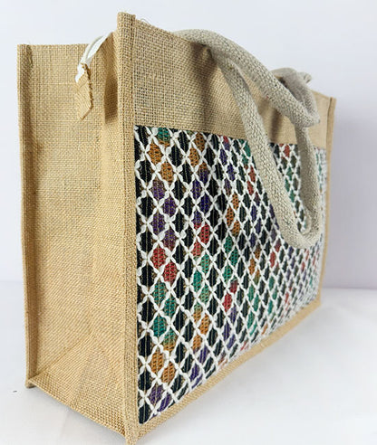 Jute Carry Bag with Multi-coloured Net
