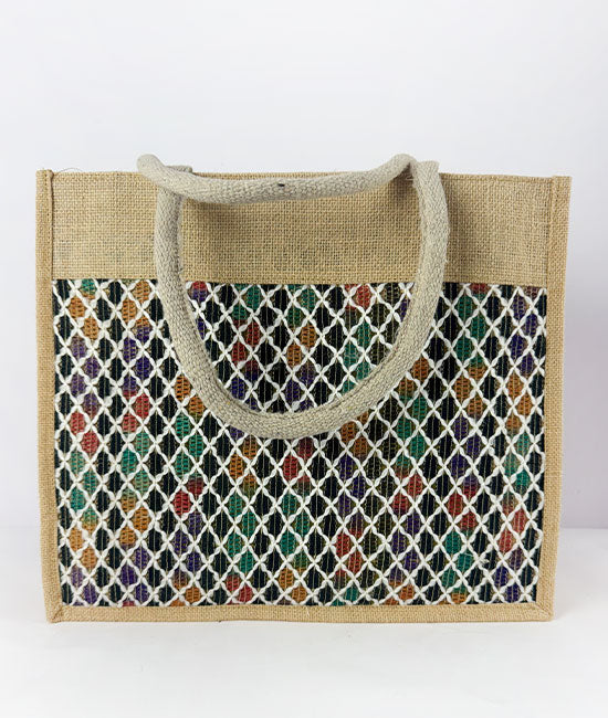 Jute Carry Bag with Multi-coloured Net