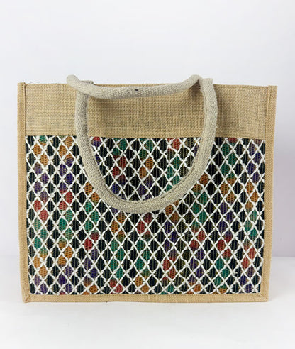 Jute Carry Bag with Multi-coloured Net