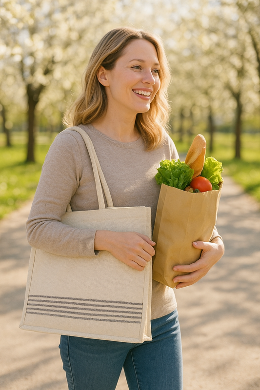 Handmade Jute Tote Bag with Tweed Handles