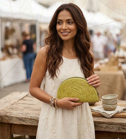 Hand Braided Bhimal Half Moon Clutch