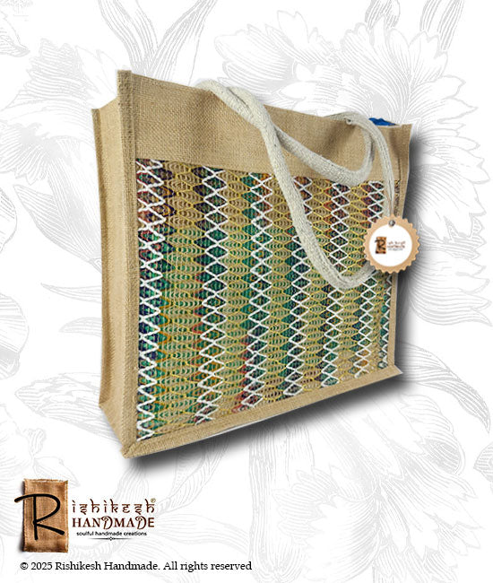 Jute Carry Bag With Stylish Zari Net