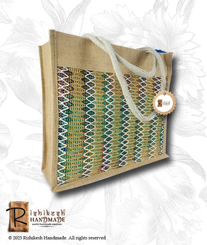 Jute Carry Bag With Stylish Zari Net