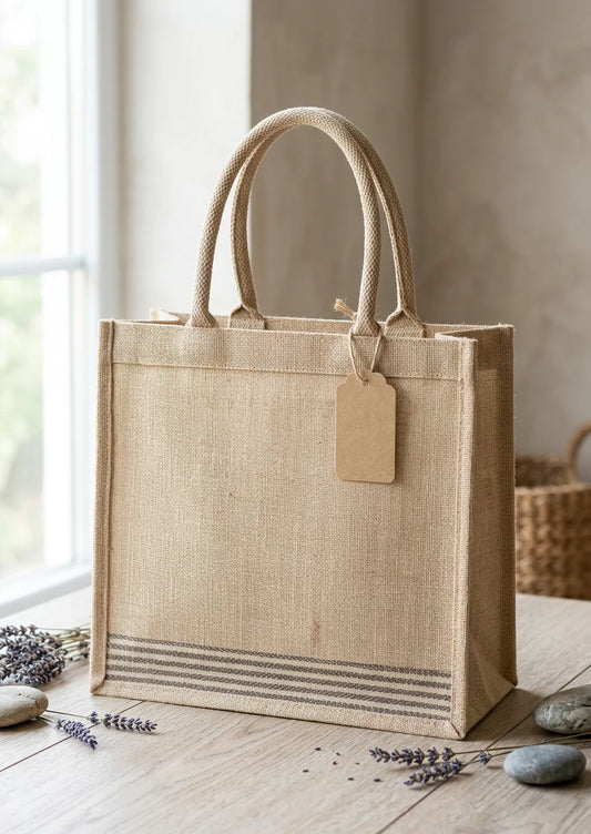 Handmade Jute Tote Bag with Tweed Handles